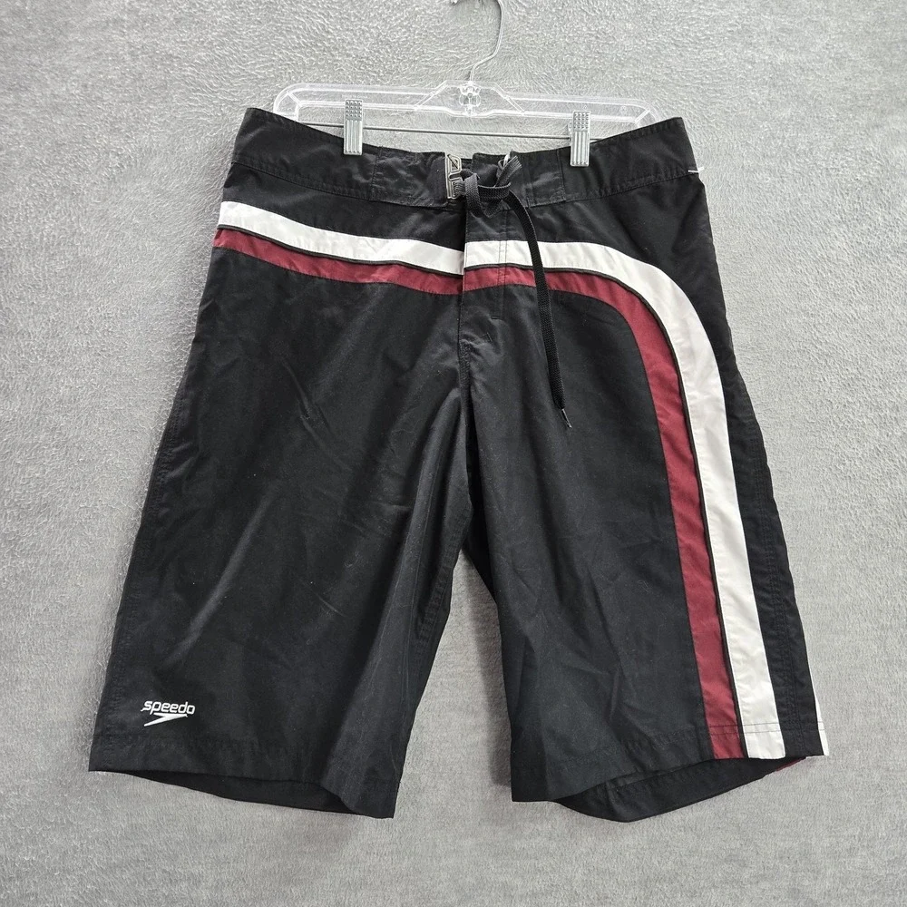 Speedo Men Swimwear 32‎ Black Board Shorts Colorblock Activewear Logo